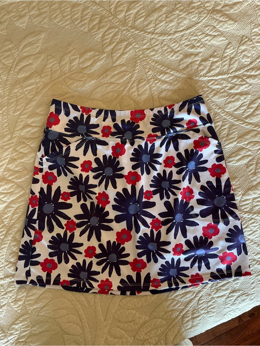 Skin White Mini Skirt with Navy & Red Floral Print